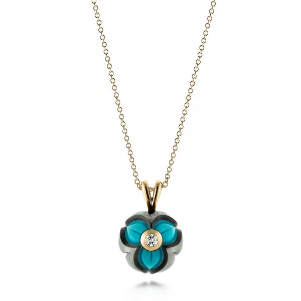 18k Yellow Gold 18k Yellow Gold Turquoise Pearl And Diamond Pendant - Three-Quarter View -  103256