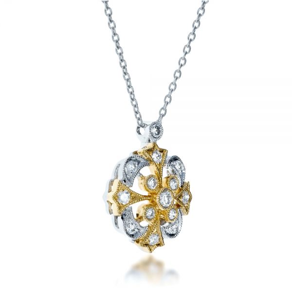 Two-tone Diamond Filigree Pendant - Flat View -  1246