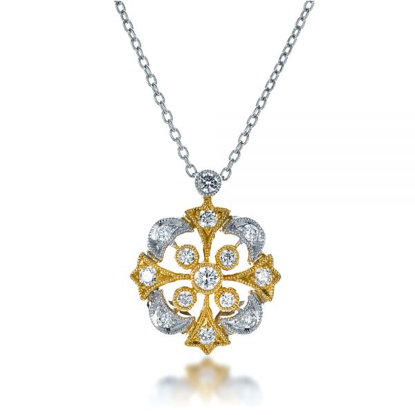 Two-tone Diamond Filigree Pendant - Front View -  1246