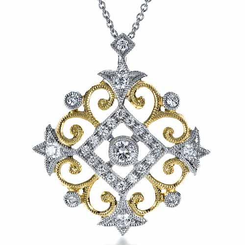 Two-Tone Diamond Filigree Pendant - Image