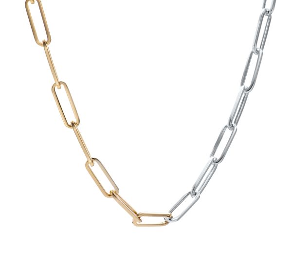 14k Rose Gold 14k Rose Gold Two Tone Paperclip Necklace - Flat View - 107692