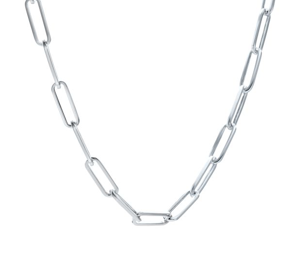 14k White Gold 14k White Gold Two Tone Paperclip Necklace - Flat View - 107692