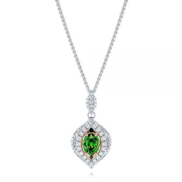 18k Rose Gold 18k Rose Gold Two-tone Tsavorite And Diamond Pendant - Three-Quarter View -  106852