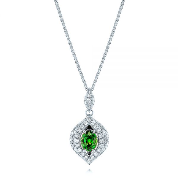 14k White Gold 14k White Gold Two-tone Tsavorite And Diamond Pendant - Three-Quarter View -  106852