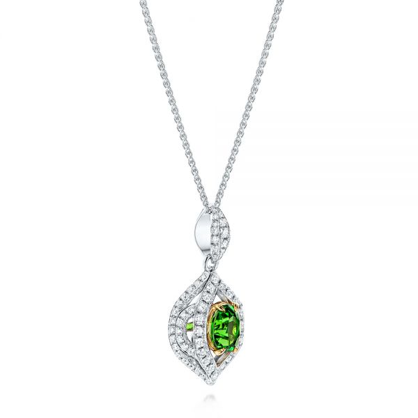 14k Yellow Gold 14k Yellow Gold Two-tone Tsavorite And Diamond Pendant - Flat View -  106852