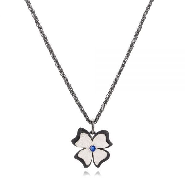 Two-tone Blue Sapphire Flower Pendant - Three-Quarter View -  107256