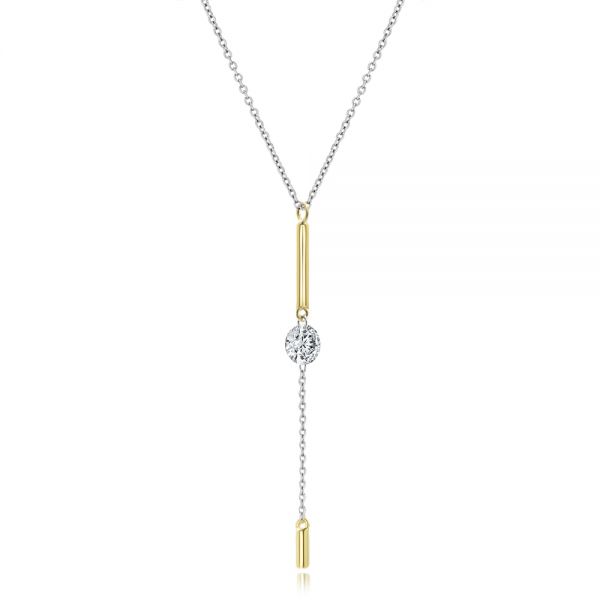 14k Yellow Gold Two-tone Drilled Diamond Necklace - Flat View - 107728