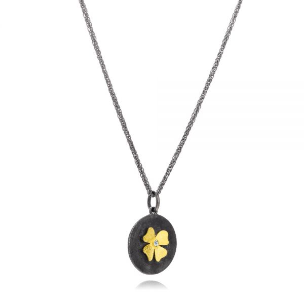Two-tone Flower And Diamond Pendant - Flat View - 107253
