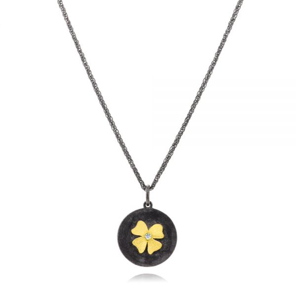 Two-tone Flower and Diamond Pendant - Image