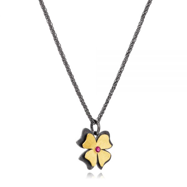 Two-tone Ruby Flower Pendant - Flat View -  107257