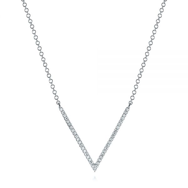 14k White Gold 14k White Gold V-shaped Diamond Necklace - Three-Quarter View -  105293