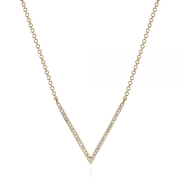 14k Yellow Gold V-shaped Diamond Necklace - Three-Quarter View -  105293