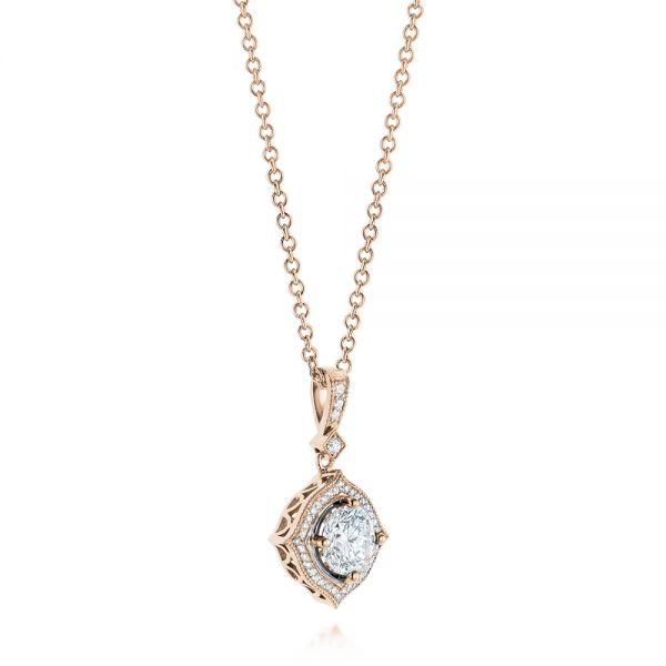 14k Rose Gold 14k Rose Gold Vintage Diamond Halo Pendant - Flat View -  103989 - Thumbnail