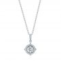 14k White Gold Vintage Diamond Halo Pendant - Three-Quarter View -  103989 - Thumbnail
