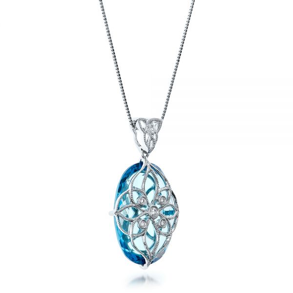  Platinum Platinum Vintage Filigree Blue Topaz And Diamond Pendant - Vanna K - Flat View -  101859