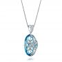 14k White Gold Vintage Filigree Blue Topaz And Diamond Pendant - Vanna K - Flat View -  101859 - Thumbnail