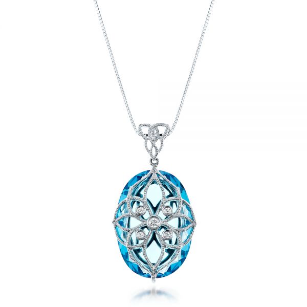 Vintage Filigree Blue Topaz and Diamond Pendant - Vanna K - Image