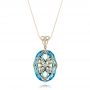 18k Yellow Gold 18k Yellow Gold Vintage Filigree Blue Topaz And Diamond Pendant - Vanna K - Three-Quarter View -  101859 - Thumbnail