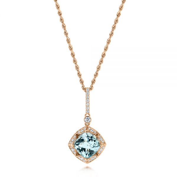 14k Rose Gold 14k Rose Gold Vintage-inspired Aquamarine And Diamond Pendant - Three-Quarter View -  103753