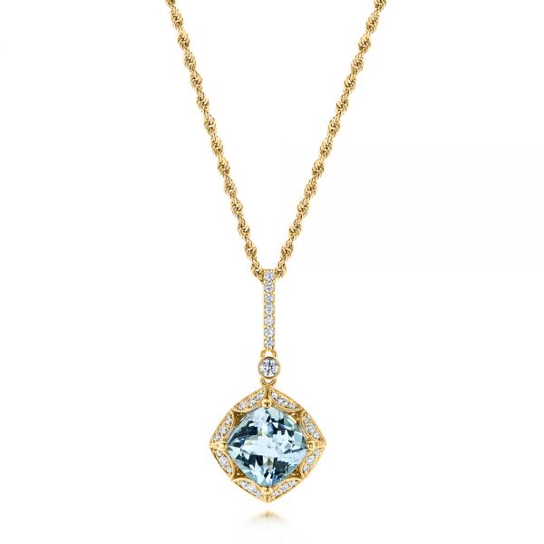 14k Yellow Gold 14k Yellow Gold Vintage-inspired Aquamarine And Diamond Pendant - Three-Quarter View -  103753