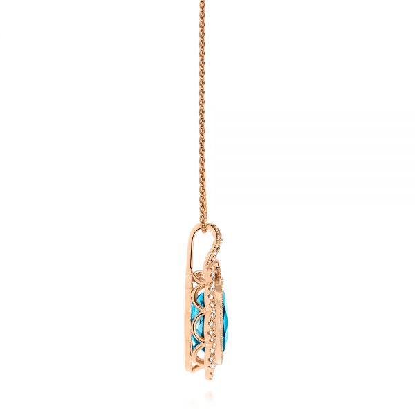 14k Rose Gold 14k Rose Gold Vintage-inspired Blue Topaz And Diamond Pendant - Side View -  105427