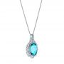 14k White Gold Vintage-inspired Blue Topaz And Diamond Pendant - Flat View -  105427 - Thumbnail