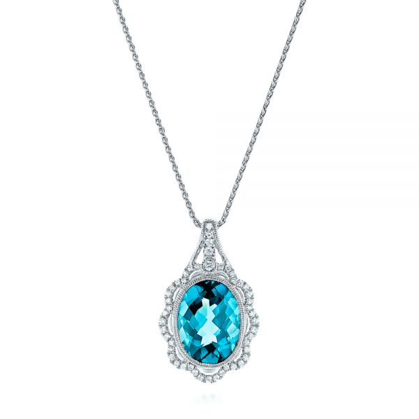 Vintage-inspired Blue Topaz and Diamond Pendant - Image