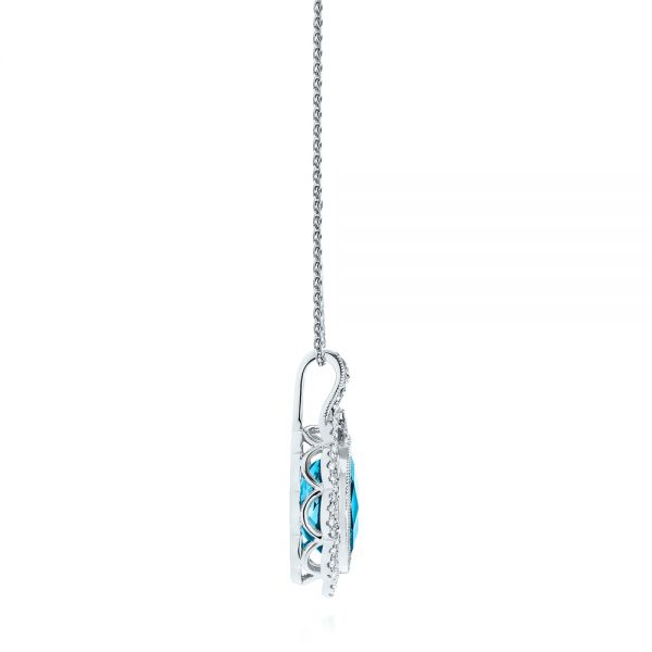 18k White Gold 18k White Gold Vintage-inspired Blue Topaz And Diamond Pendant - Side View -  105427