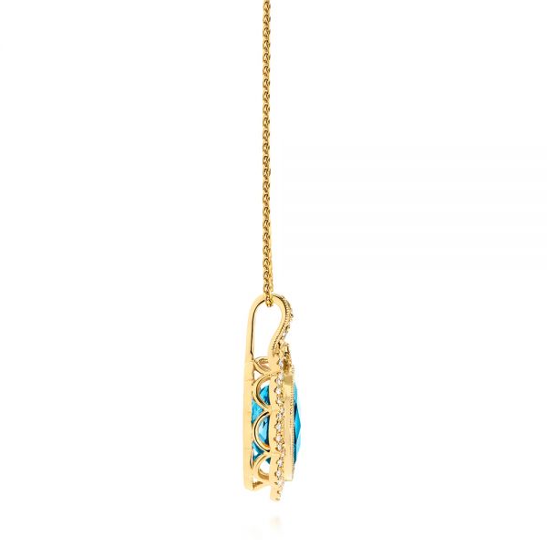 18k Yellow Gold 18k Yellow Gold Vintage-inspired Blue Topaz And Diamond Pendant - Side View -  105427