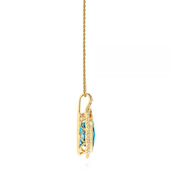 14k Yellow Gold 14k Yellow Gold Vintage-inspired Blue Topaz And Diamond Pendant - Side View - 105427