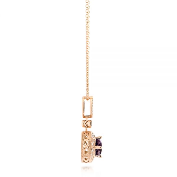 14k Rose Gold Vintage-inspired Diamond And Iolite Pendant - Side View -  103432 - Thumbnail