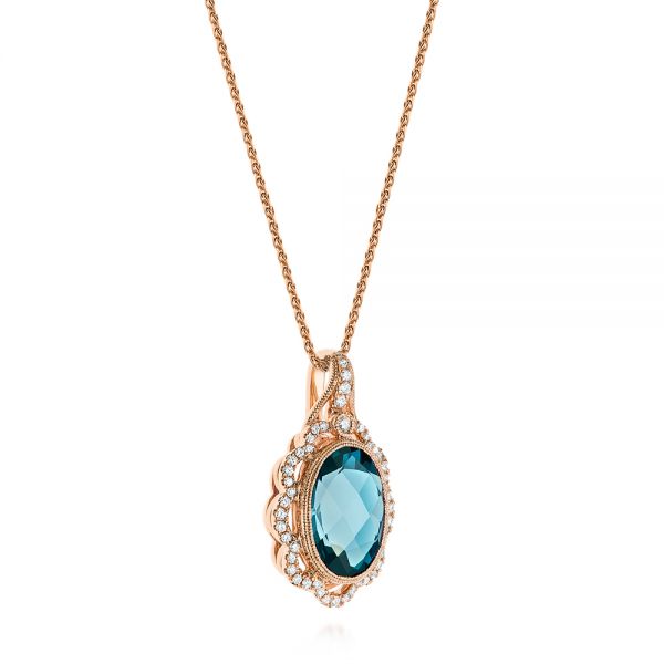 14k Rose Gold Vintage-inspired London Blue Topaz And Diamond Pendant - Flat View -  105428