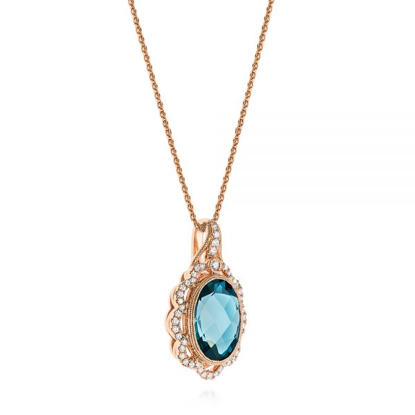 14k Rose Gold Vintage-inspired London Blue Topaz And Diamond Pendant - Flat View -  105428