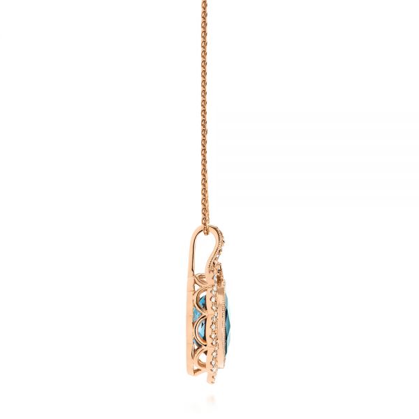 14k Rose Gold Vintage-inspired London Blue Topaz And Diamond Pendant - Side View -  105428