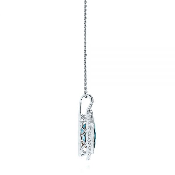 14k White Gold 14k White Gold Vintage-inspired London Blue Topaz And Diamond Pendant - Side View - 105428