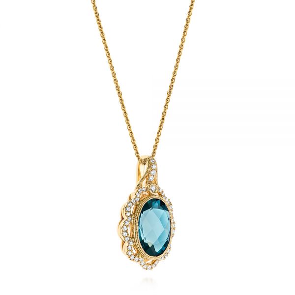 14k Yellow Gold 14k Yellow Gold Vintage-inspired London Blue Topaz And Diamond Pendant - Flat View - 105428