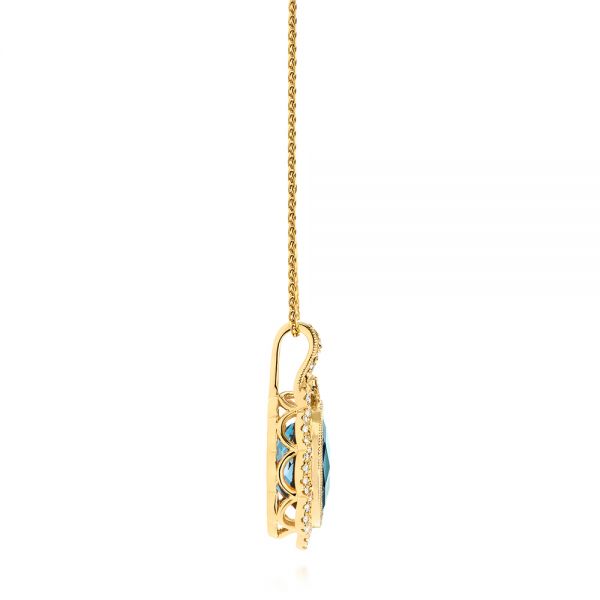 18k Yellow Gold 18k Yellow Gold Vintage-inspired London Blue Topaz And Diamond Pendant - Side View -  105428