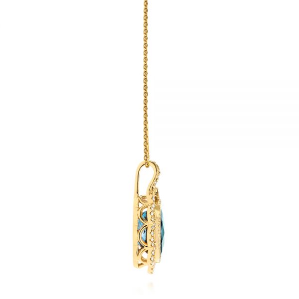 14k Yellow Gold 14k Yellow Gold Vintage-inspired London Blue Topaz And Diamond Pendant - Side View - 105428