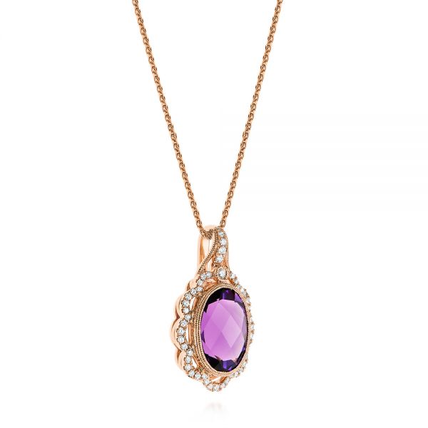 14k Rose Gold 14k Rose Gold Vintage-inspired Oval Amethyst And Diamond Pendant - Flat View -  105426