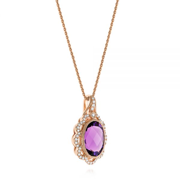 18k Rose Gold 18k Rose Gold Vintage-inspired Oval Amethyst And Diamond Pendant - Flat View -  105426