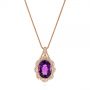 18k Rose Gold 18k Rose Gold Vintage-inspired Oval Amethyst And Diamond Pendant - Three-Quarter View -  105426 - Thumbnail