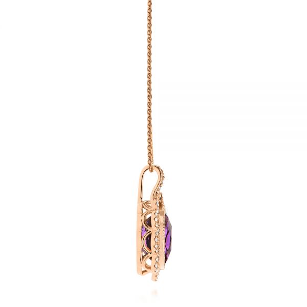 14k Rose Gold 14k Rose Gold Vintage-inspired Oval Amethyst And Diamond Pendant - Side View - 105426