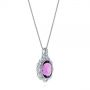 18k White Gold 18k White Gold Vintage-inspired Oval Amethyst And Diamond Pendant - Flat View -  105426 - Thumbnail