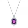 14k White Gold 14k White Gold Vintage-inspired Oval Amethyst And Diamond Pendant - Three-Quarter View -  105426 - Thumbnail