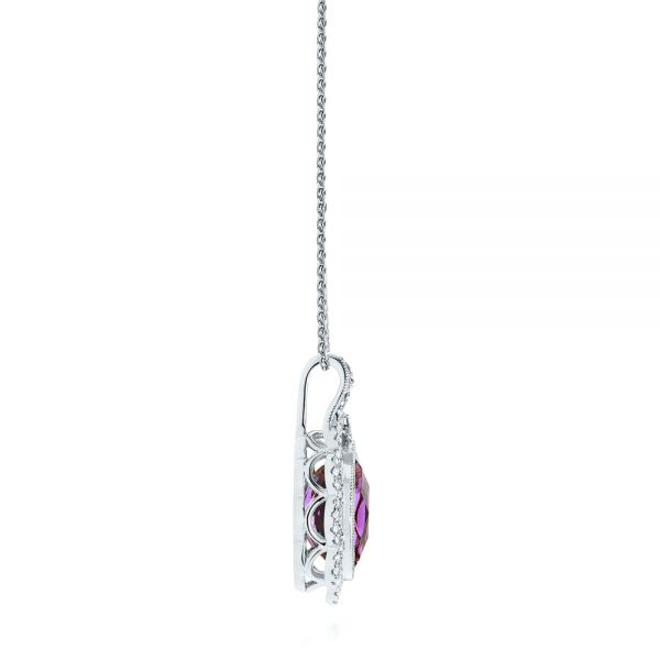 14k White Gold 14k White Gold Vintage-inspired Oval Amethyst And Diamond Pendant - Side View -  105426