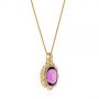 14k Yellow Gold Vintage-inspired Oval Amethyst And Diamond Pendant - Flat View -  105426 - Thumbnail