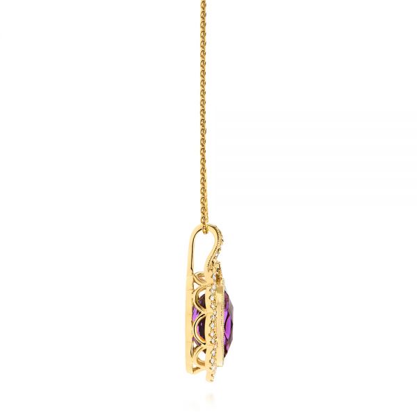 14k Yellow Gold Vintage-inspired Oval Amethyst And Diamond Pendant - Side View - 105426