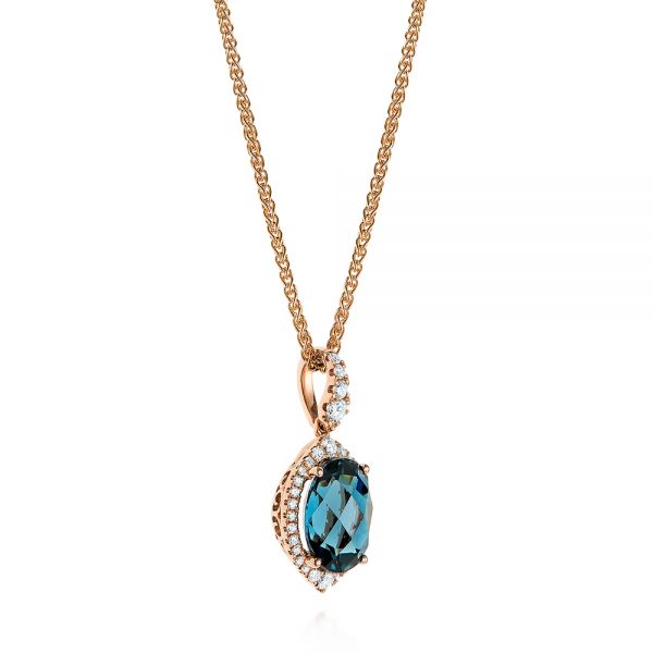 14k Rose Gold Vintage-inspired Oval London Blue Topaz And Diamond Pendant - Flat View - 105433