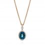 14k Rose Gold Vintage-inspired Oval London Blue Topaz And Diamond Pendant - Three-Quarter View -  105433 - Thumbnail