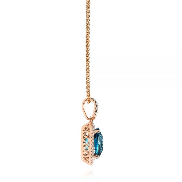 14k Rose Gold Vintage-inspired Oval London Blue Topaz And Diamond Pendant - Side View -  105433